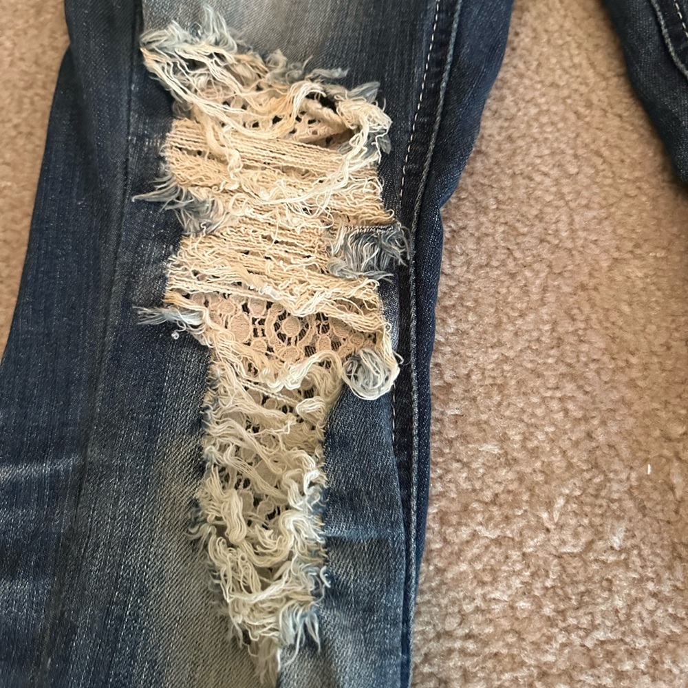Machine distressed, jeans, size 7 - Picture 3 of 7
